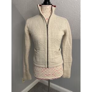 Vintage Ralph Ralph Lauren Womens Small Ivory l Sweater Full Zip Silk Wool Red